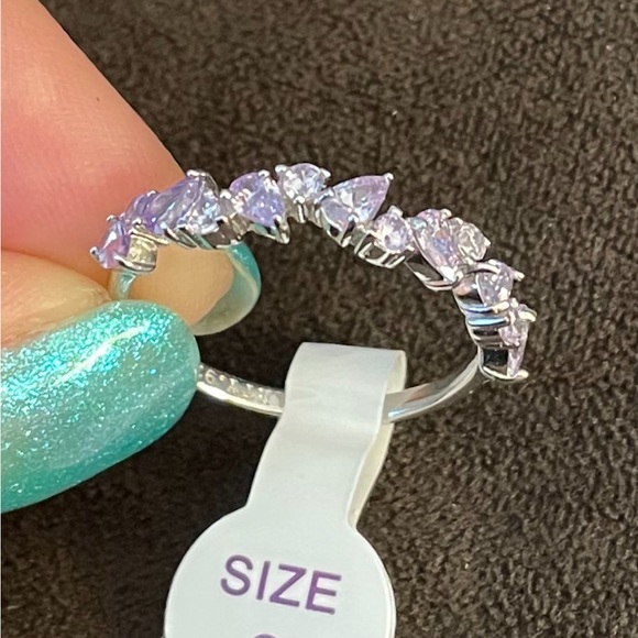 Dainty lavender CZ .925 solid sterling band - Picture 1 of 5